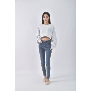 (S) ajpeace高腰丹寧牛仔不修邊合身藍色長褲二手衣