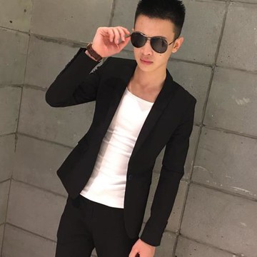 痞帥單件高級感黑色小西服韓版修身休閑男士社會小伙小西裝外套潮