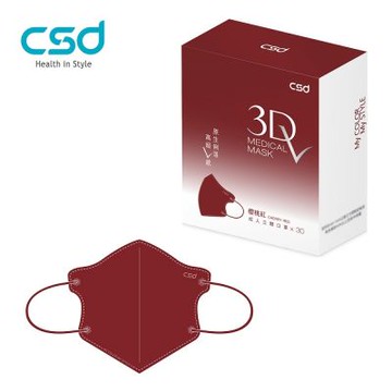 【CSD】中衛醫療口罩 成人立體3Dv 櫻桃紅(30片/盒)