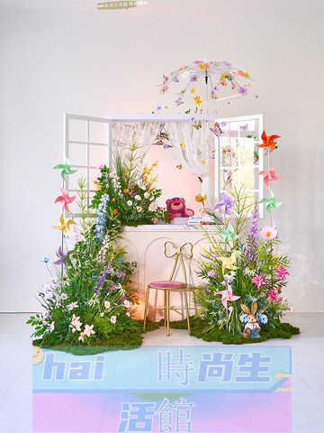 免運 可開發票 仿真花藝莫奈花園造景擺件訂婚慶裝飾櫥窗蝴蝶網紅拍照打卡點道具