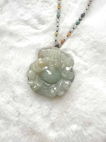 財神到-天然翡翠A貨財神雕刻掛件項鍊/老種/緊實度好/收藏/招財