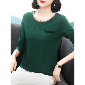 2024年春裝新款女裝中老年媽媽純棉長袖t恤女上衣洋氣內搭打底衫