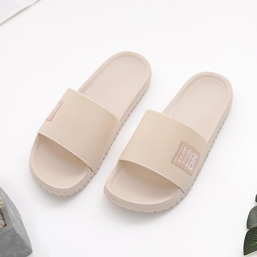 透氣格紋室外拖鞋-米