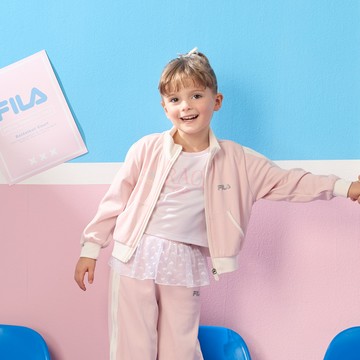 FILA KIDS 女童復古條紋織帶外套-粉色(幼兒) 5JKA-4006-PK