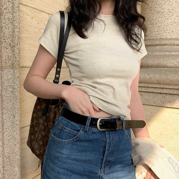 🚀台灣出貨虧本衝評🚀日本🇯🇵 螺紋純棉正肩短袖t恤女ins潮牌圓領疊穿打底體恤小衫修身顯瘦上衣