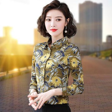 雪紡襯衫女士時尚2025年春裝新款中年媽媽洋氣上衣長袖碎花襯衣寸