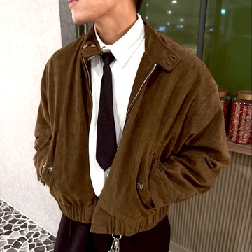 【AMERO】男裝 女裝 麂衣立領外套 寬鬆短版