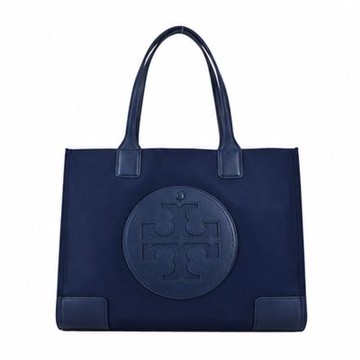 TORY BURCH ELLA 經典縫線LOGO尼龍托特包(小/海軍藍)
