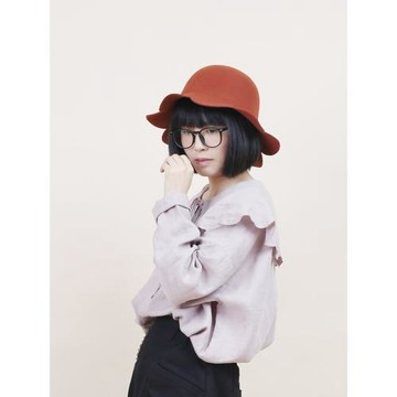 織布云麻麻原創設計羊毛花朵保暖帽子女士秋冬寬檐帽可愛圓頂Y219