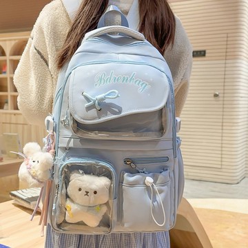 熱銷💯新款日係書包女ins校園學生初高中雙肩包高顔值大容量純色背包學院風多口袋加厚護脊大學生後背包 畢旅背包 PCYD