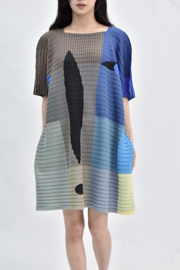 (XL) issey miyake 寬鬆短袖棕色洋裝