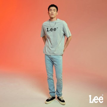 Lee 706 涼感 彈性低腰修身窄管牛仔褲 男 刷破 淺藍洗水 LB417011876
