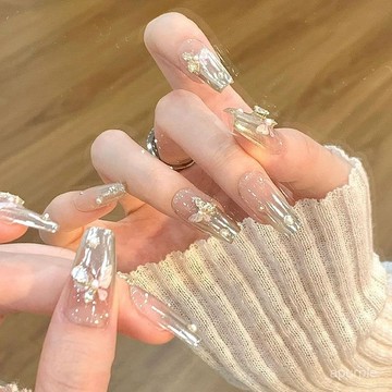 銀蝶山泉~手工穿戴甲可拆卸美甲爆閃魔鏡粉蝴蝶法式高級感顯白ins 9O8K