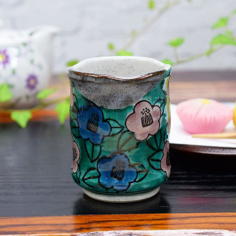 湯呑茶碗【九谷焼】 喜寿祝い ギフト 九谷焼 湯呑み 椿 おしゃれ 湯呑み茶碗