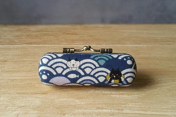 貓咪與青海波  口金印章盒 口紅盒 單章盒 Cat stamp貓咪