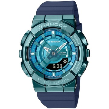 CASIO 卡西歐 G-SHOCK 金屬色雙顯電子錶-科技藍 GM-S110LB-2A