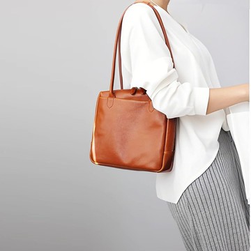 软皮 托特包日式手工方包黑色 休闲女包多功能手提 大号