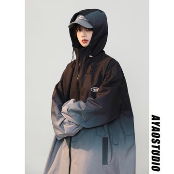 漸變色沖鋒衣外套男春秋2024新款潮流潮牌高級感痞帥寬松連帽夾克