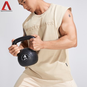 男士棉質寬肩背心 浮雕字母 簡約運動休閒健身跑步訓練背心 現貨