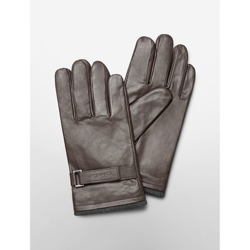 美國百分百【Calvin Klein】手套 CK 防寒 保暖 皮質 皮手套 配件 騎士 男 咖啡 S M L號 F827