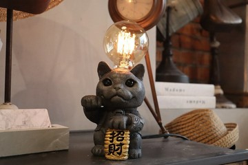 曙MUSE 招財貓水泥桌燈 LED燈 鎢絲燈泡 原創 設計