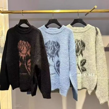 純原 MOU 2024冬季新款復古花朵寬松休閑毛衣編織衫028HAZ70-1341