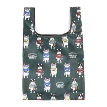 Kusuguru Japan 時尚印花環保袋 可折疊附登山扣-Animal Mode款綠