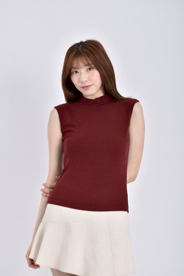 (S) 質感無袖中領紅色上衣