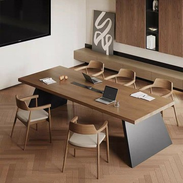 會議桌 長桌 洽談桌 免運 附發票 實木培訓桌意式極簡辦公室小型會議桌接待洽談閱覽桌高級感工作臺