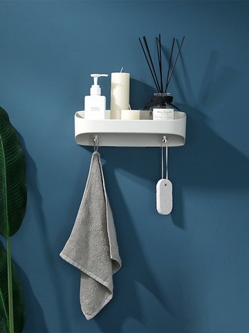 衛生間帶掛鉤置物架洗漱臺壁掛收納架免打孔浴室精品毛巾架