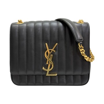 SAINT LAURENT YSL 聖羅蘭 黑色 羊皮 Vicky 肩背包 【二手名牌BRAND OFF】