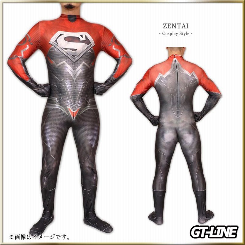 Zentai レッドブラック ファスナー付き 全身タイツ 黒 赤 ゼンタイ