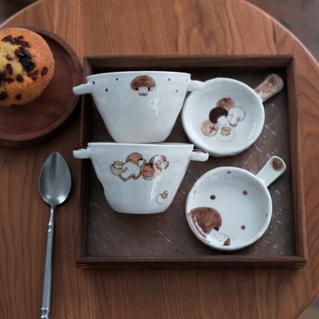 日式香菇陶瓷飯碗 / 可愛復古感家用碗 / 食器禮物