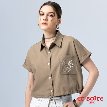 【新品2件75折】棉麻下擺抽繩連袖短版襯衫(咖啡) - BLUE WAY ET BOîTE 箱子