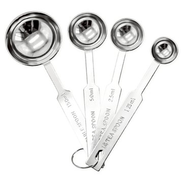 不鏽鋼量勺4件組 15.0ML/5.0ML/2.5ML/1.25ML 不易腐蝕 結實耐用  直徑4.4 x 13cm + 直徑3 x 11.9cm + 直徑2.6 x 11.5cm + 直徑2 x 11.2cm  1組