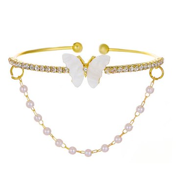 RJ New York 夢幻蝴蝶雙層珍珠仿貝母彈性開口手鐲(金色)