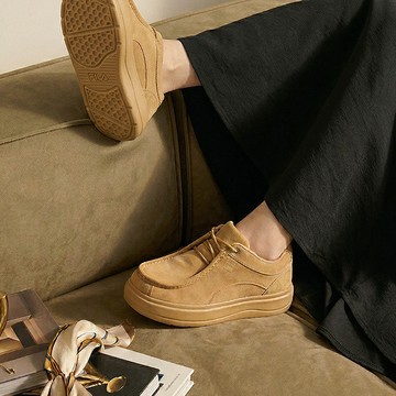 FILA RULZ MOCCASIN 中性復刻麂皮厚底莫卡辛鞋-卡其 4-C125A-260