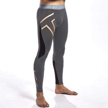 SUPERBODY運動跑步健身打底印花緊身褲 高彈壓縮男士秋褲