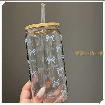 甜度滿分設計師款蝴蝶結水杯可樂杯耐高溫可裝開水玻璃果汁ins風