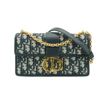 Dior 30 Montaigne East West 緹花布金釦斜背包(藍)