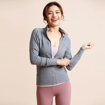 修身腰線運動外套-Gray