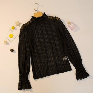 加絨蕾絲上衣女秋冬韓版大碼胖mm超仙網紗內搭小衫雪紡保暖打底衫