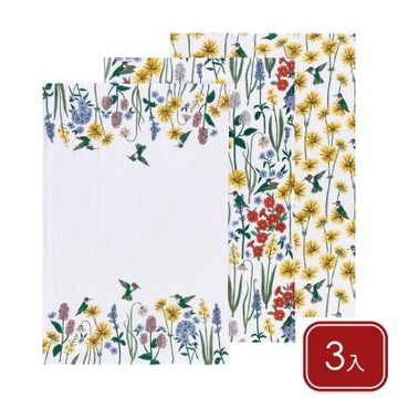 《NOW》美國 純棉擦拭布3入(繁花蜂影76x51cm) | 清潔布 超細纖維布 擦車布 吸水布