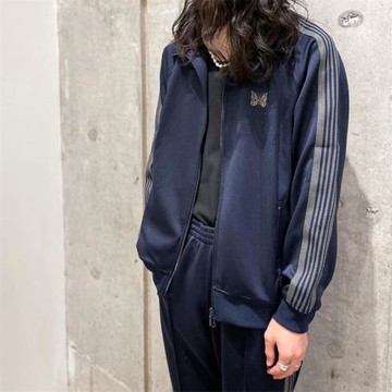 Needles track蝴蝶刺繡織帶百搭休閑寬松FOG深藍外套立領夾克男女