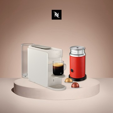 【Nespresso】臻選厚萃 Vertuo UP 全自動膠囊咖啡機 晨露白 + 紅色奶泡機組合 (贈咖啡組+膠囊折扣金)