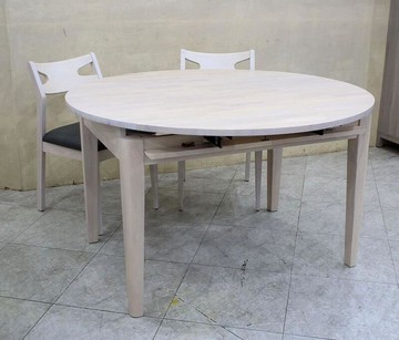 【歐風別館】如意4.3尺洗白色全實木圓形伸縮餐桌【基隆至台中免運費】