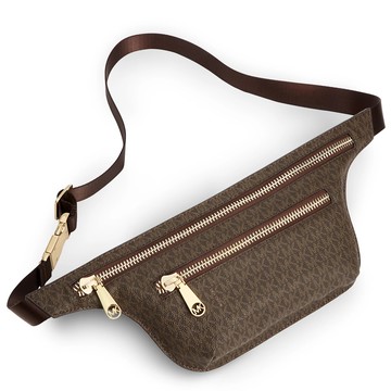 MICHAEL KORS 經典滿版腰包 胸包 斜背包 防刮PVC皮革 側背包 M65976 深咖啡色MK(現貨)▶指定Outlet商品5折起☆現貨【送禮首選★APP下單點數4倍送】