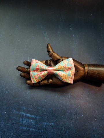 粉色真絲拼花卉領結英倫風蝴蝶結