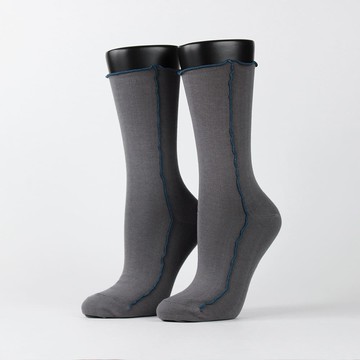 【FOOTER除臭襪】跳色拷克木耳捲邊襪-女款(T74M-深灰)