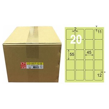【龍德】A4三用電腦標籤 55x45mm 淺綠色1000入 / 箱 LD-857-G-B【APP滿額下單10%點數(單一帳號最高5000點)】1/31止